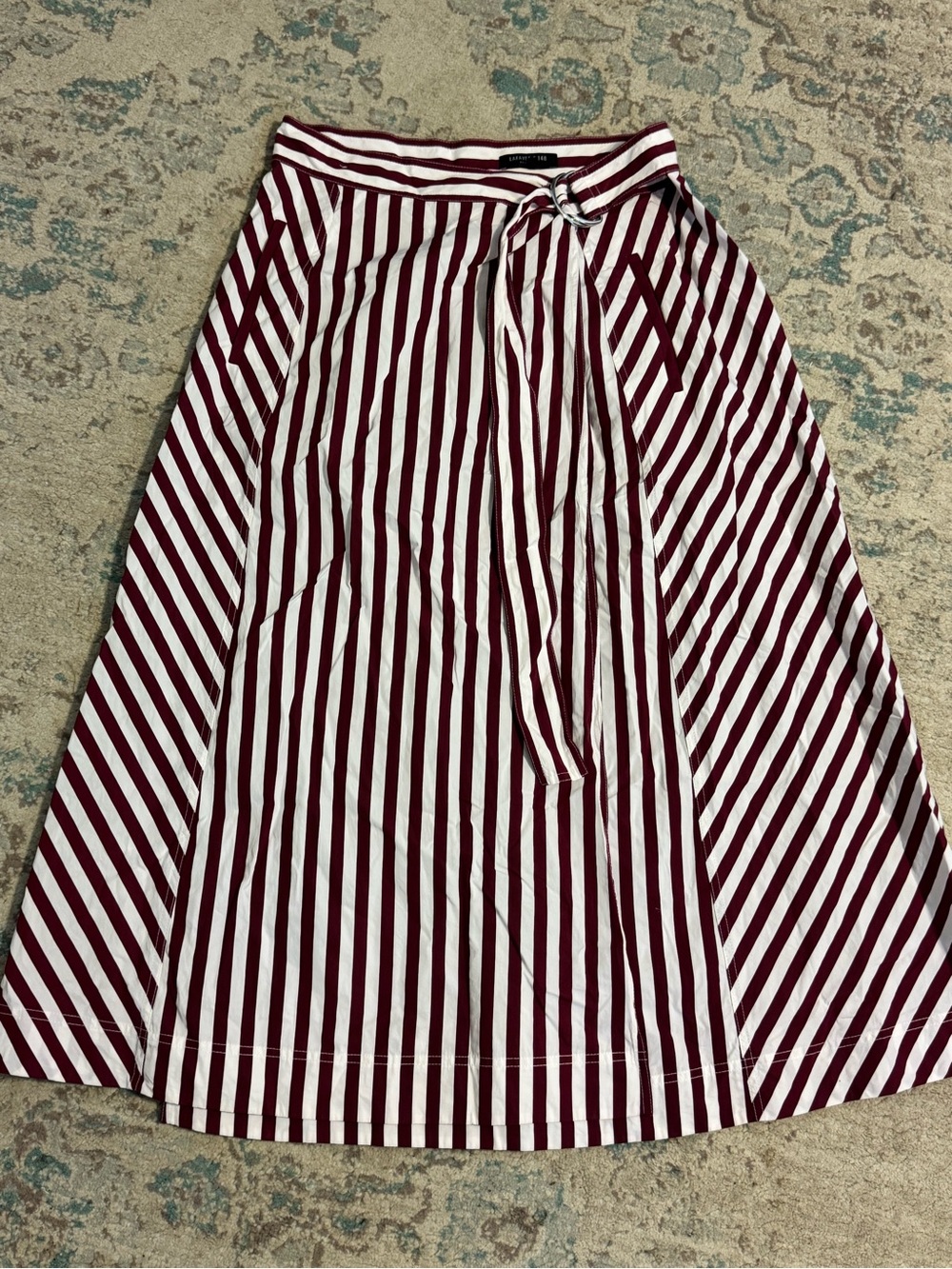 Lafayette 148 New York Burgundy and White Striped Tie-Waist Midi Skirt